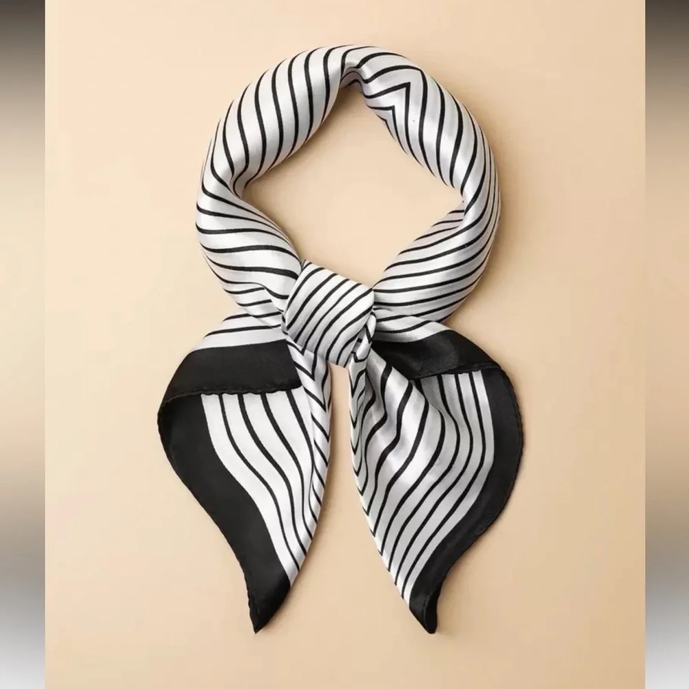 Anthropologie Black and White Striped Silk Scarf
